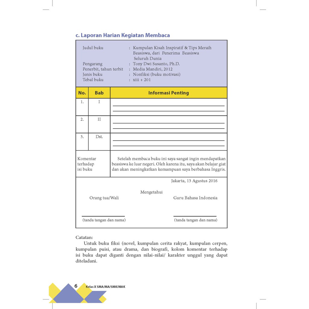 Contoh Laporan Kegiatan Membaca Buku Fiksi Berbagai Contoh