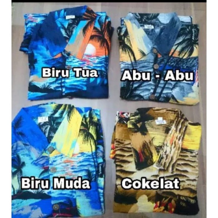 TERLARIS kemeja pria pantai Baju Pantai Bali Hawaii Summer Kekinian Beachwear - M, Biru