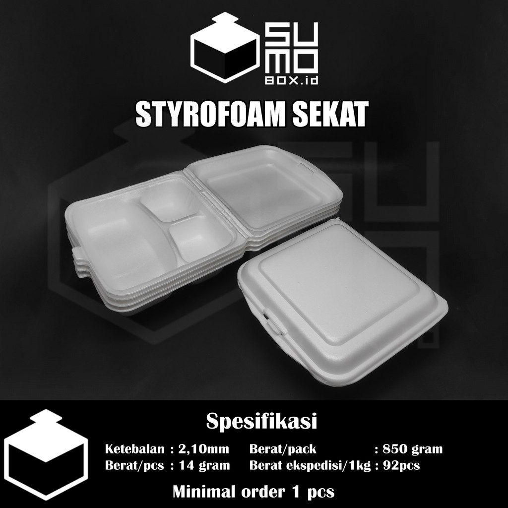 Sterofoam sterofom box kotak makanan 3 sekat gabus eceran / styrofoam wadah nasi, sayur, lauk pauk