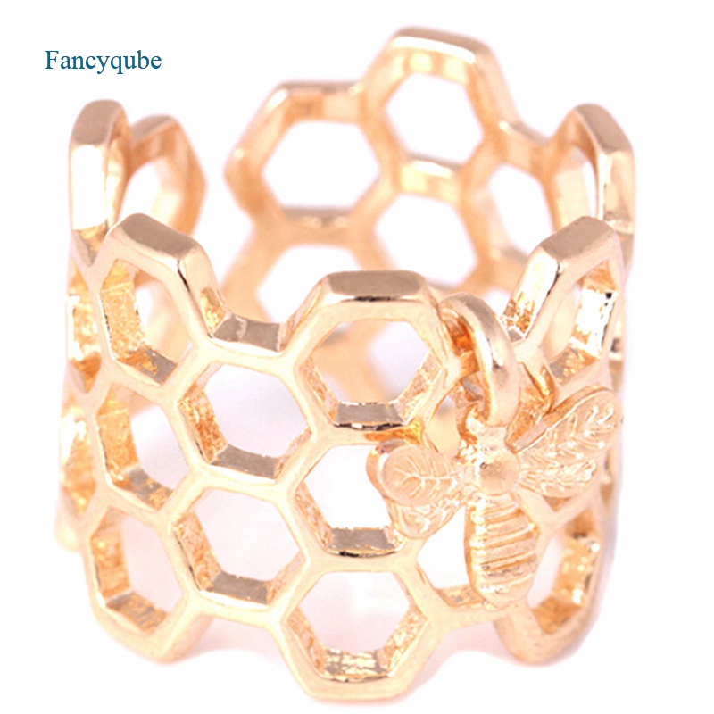 Fancyqube Cincin Bentuk Sarang Lebah Heksagonal Geometris Model Hollow Untuk Pesta