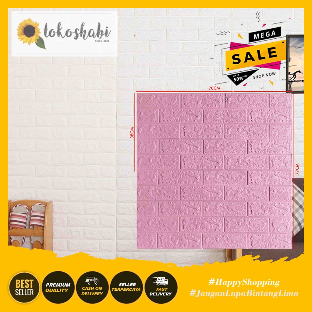 Walpaper Dinding 3D Foam Wallpaper Stiker 3D Foam Motif Bata Pink