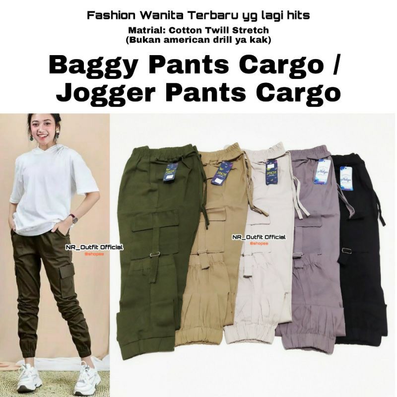 Celana Panjang Wanita Jogger Cargo Stretch Full Karet Baggy Pants Kargo NR_Outfit Official COD