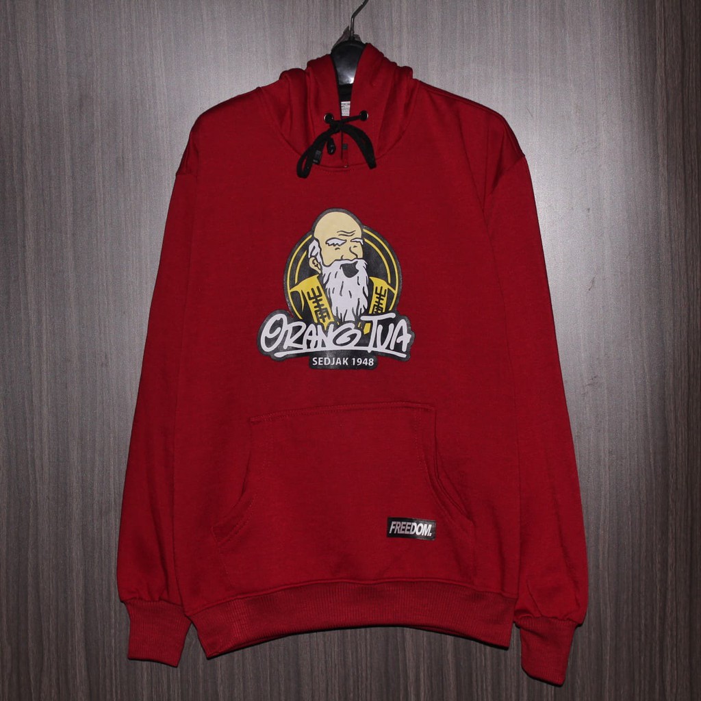 sweater hoodie pria orang tua merah