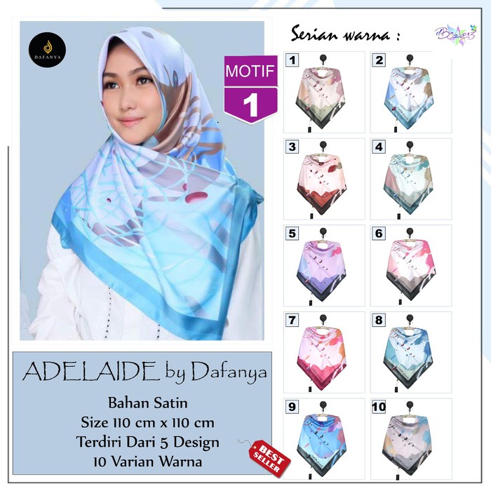 Jilbab Segiempat Adelaide Satin Motif 1 By Dafanya Hijab Scarf Square