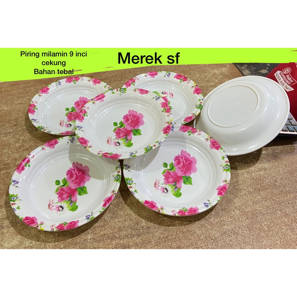 Piring Makan Melamin 9 Inch - Piring Melamin Motif Bunga 1 LUSIN BATAM