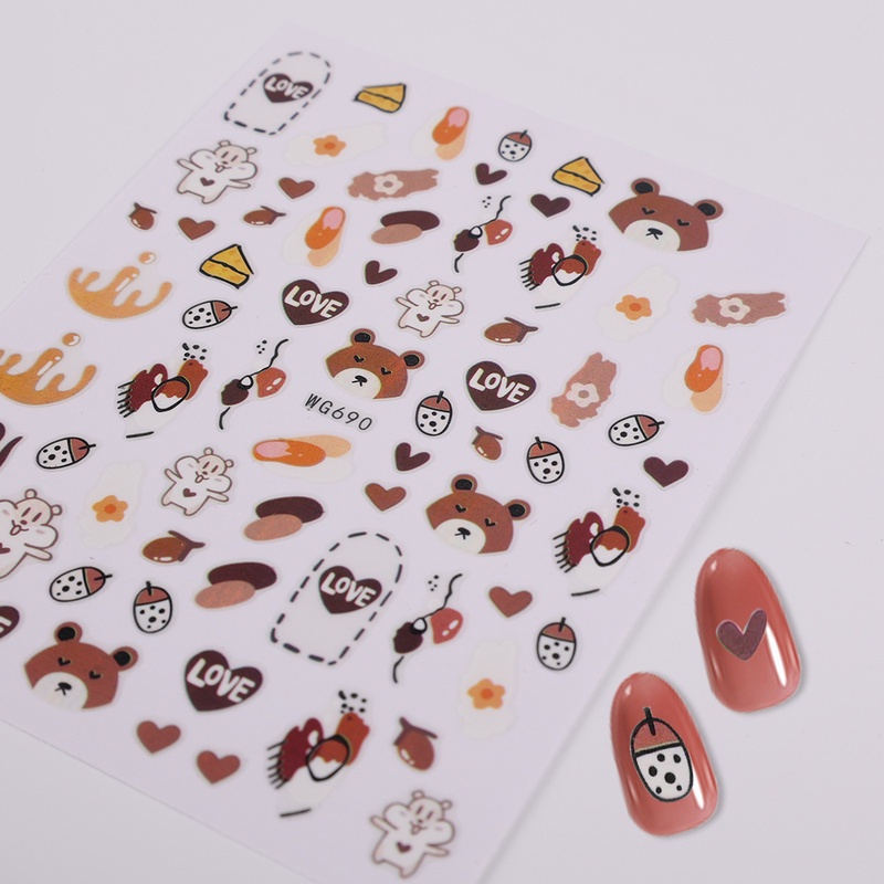 1 Sheet Pack 3D Leopard Geometric Line Animal Nail Art Stickers / Colorful Flower Tiger Lion Pattern Paper Nails Stickers / Water Transfer Nail Decal / Manicure Art Decorations / DIY Nail Makeup Tools