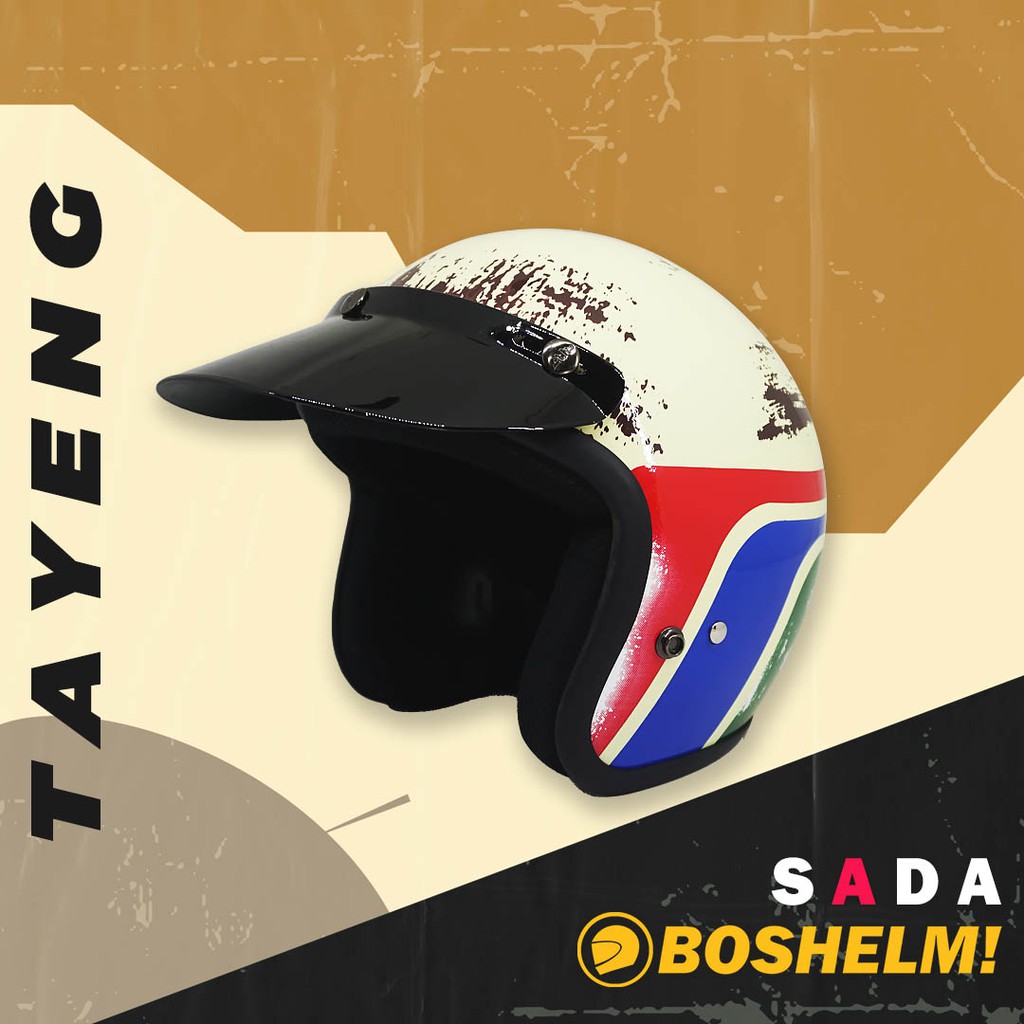 BOSHELM Helm Retro Bogo Sada Tayeng Cream Helm Bogo