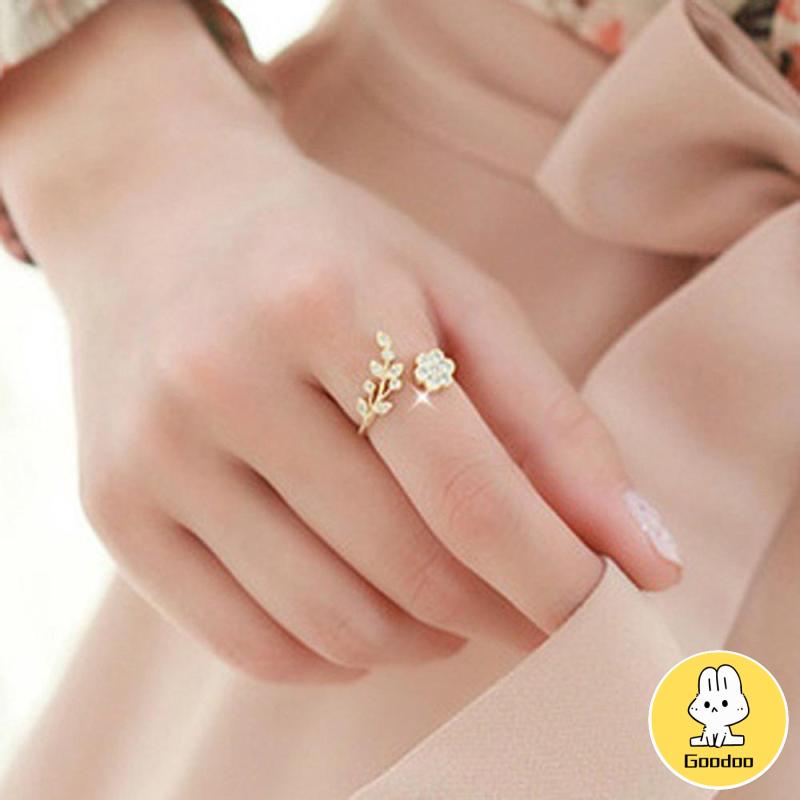 Perhiasan Wanita Cincin Wanita Mini Bisa Disesuaikan Berlapis Emas Model Bunga Untuk Hadiah -Doo