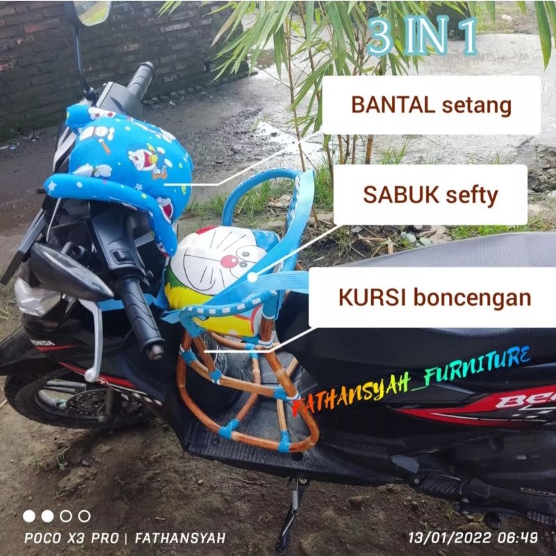 boncengan motor metick 3 in1  /kursi boncengan sabuk sefty bantal setang berkarakter doraemon tayo hellokty