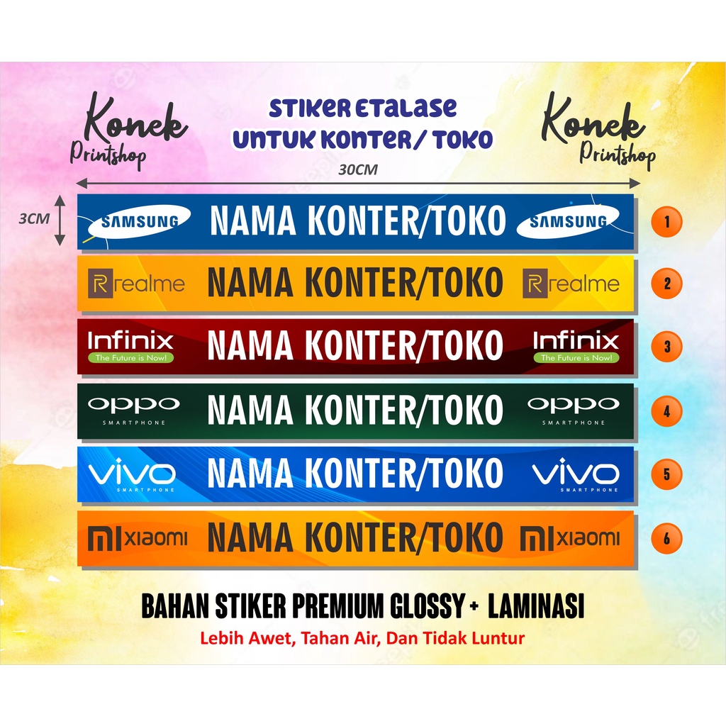 

Sticker Stiker Etalase Konter / Counter / Toko Merk Handphone/ Merk Aksesoris HP
