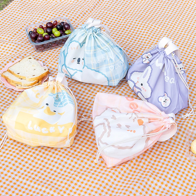 NAOMI - Raquel Lunch Bag free aluminium Pouch - Tas Import Premium - Tas Makanan - Tas makan - tas bekal - Tas Penyimpan Makan Siang Lunch Box Tali Serut Cantik Motif Karakter - kotak makan anak