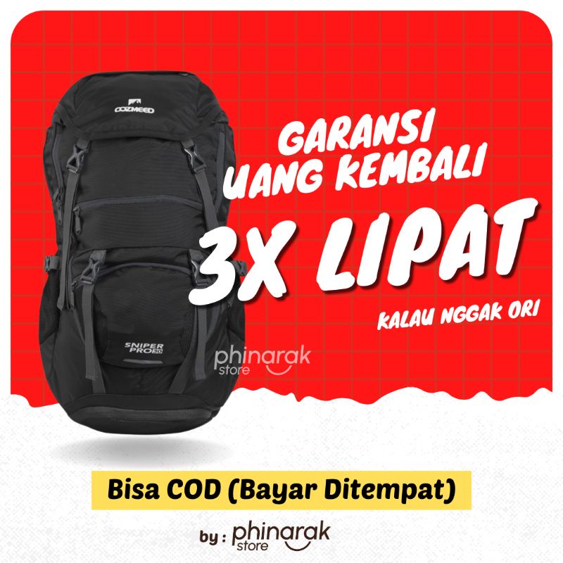 Tas Sniper Pro Cozmeed Traveling Naik Gunung Hiking 30L Pria Wanita Cowok Cewek Free Cover Bag