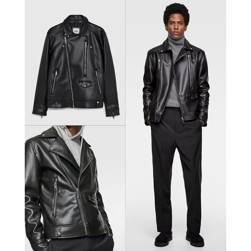 ZARA Men Biker Faux Leather Jacket 