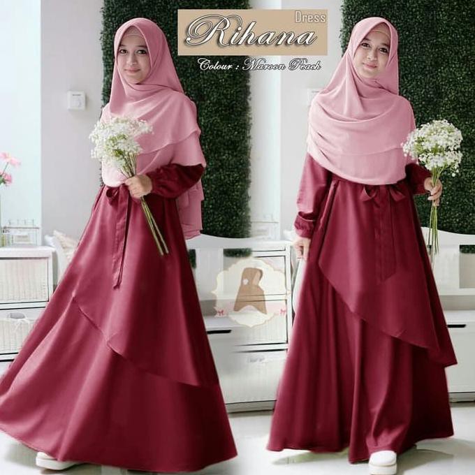 BAJU GAMIS MUSLIM SYAIRI SYARII RIHANA MAROON PEACH/ GAMIS SYARI PESTA