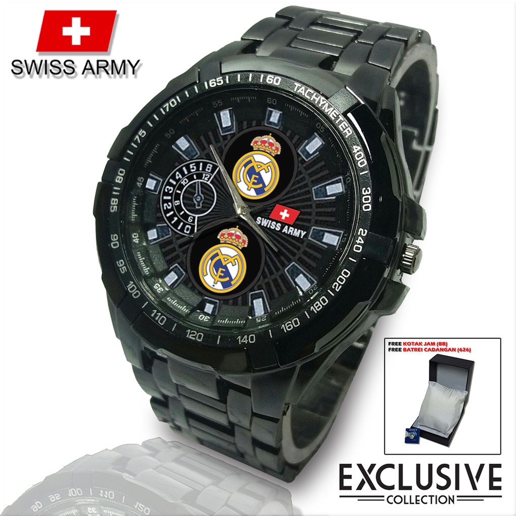 (Istimewa Bossque) Jam REAL MADRID Rantai Sport (Black Doff)