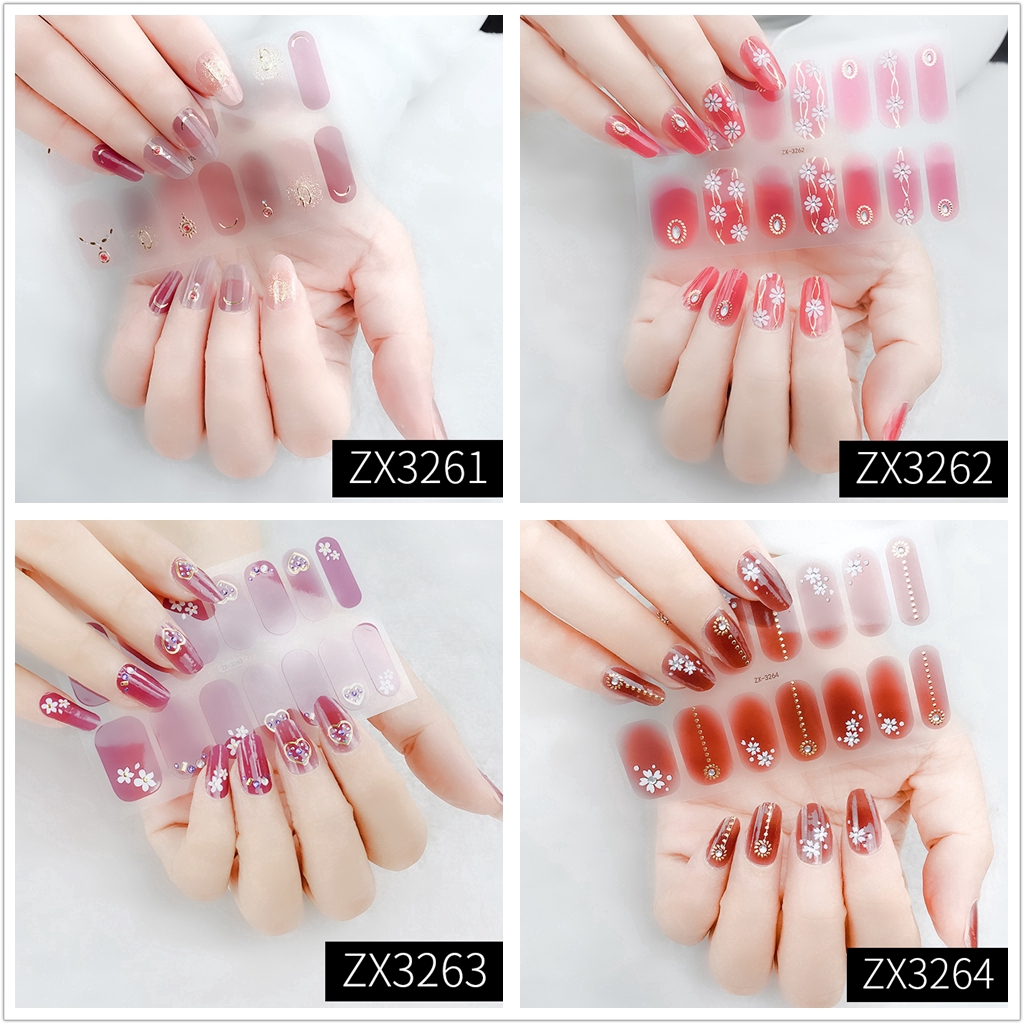 Stiker Kuku 3d Desain Berlian Mutiara Permata Warna Gradasi Laser Untuk Manicure Zx3259-3276