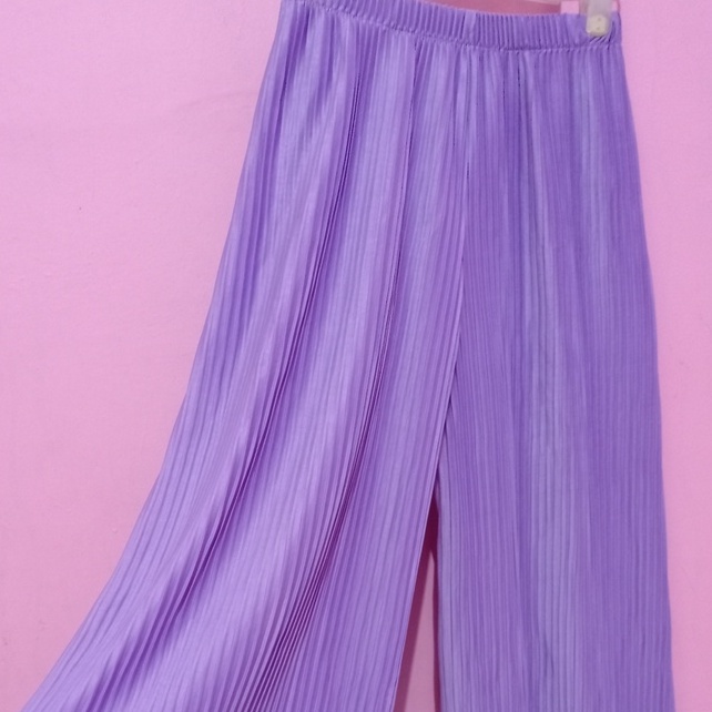 Celana kulot pendek plisket 7/8 terbaru/celana kulot plisket pendek-lilac