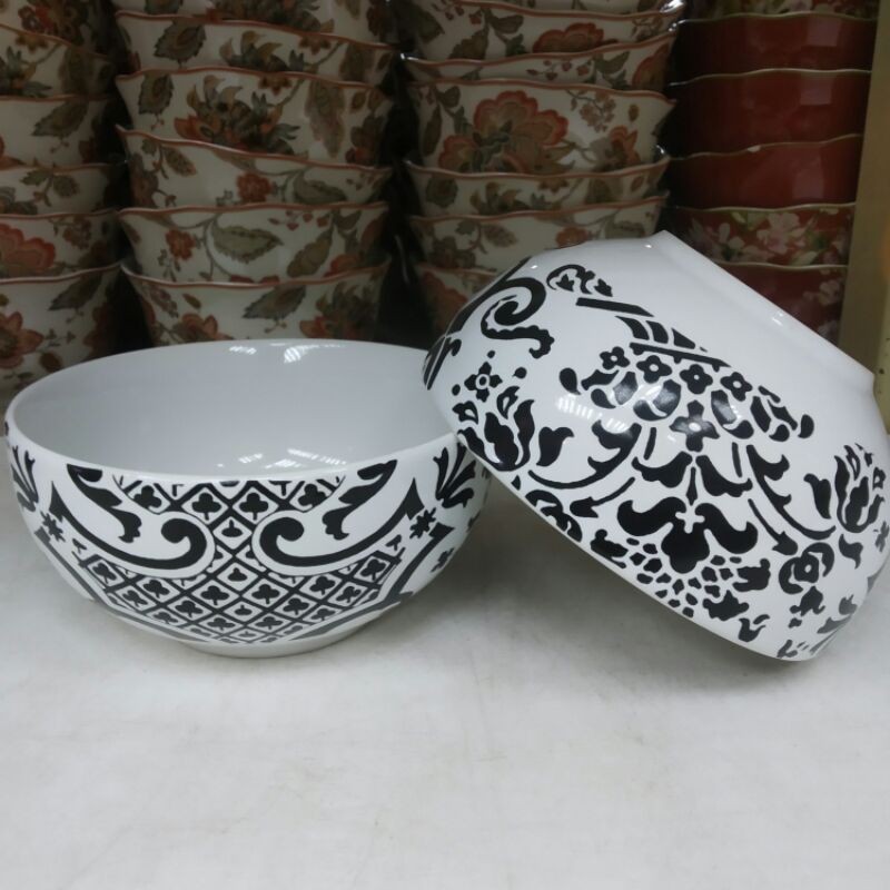 BLACK WHITE BOWL MANGKOK MANGKUK KERAMIK SANGO MOTIF CANTIK BATIK HITAM PUTIH MONOKROM MONOCHROME