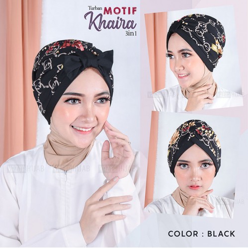 KHAIRA Jilbab Turban Instan Motif Wanita Dewasa Langsung Pakai - Hijab Kerudung Turban Instant