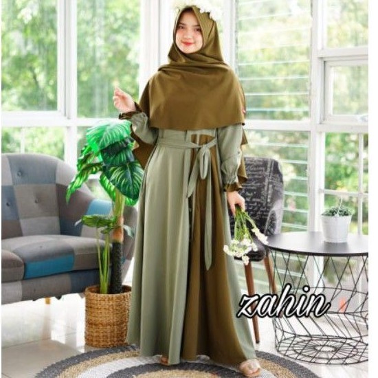 Gamis Set Busui Nayaka Syari Jilbab Belah tengah Bahan Itycrepe Original zahin