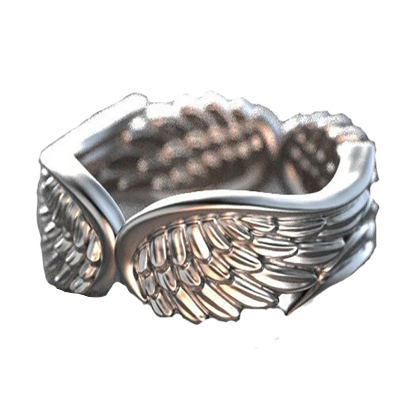 Hot sale vintage angel wing ladies ring double wings feather fashion ring