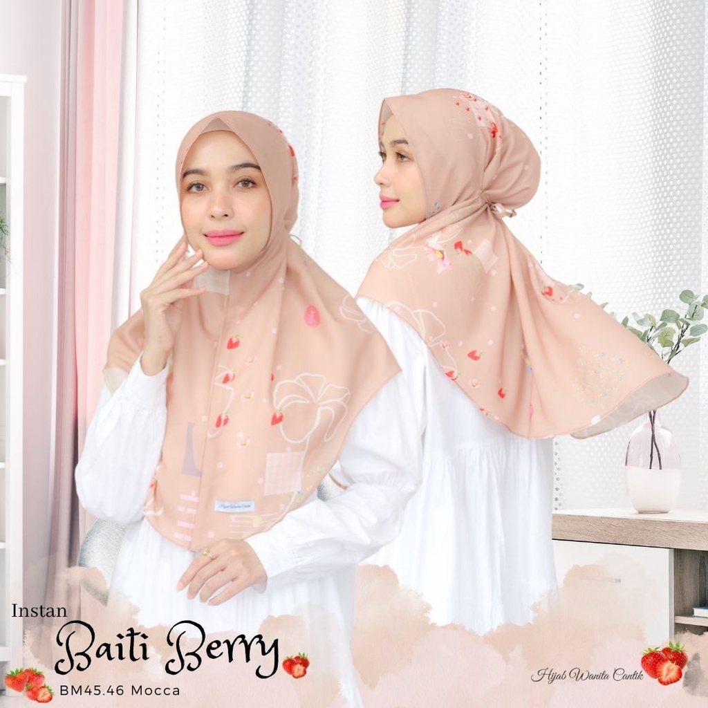 Hijabwanitacantik - Instan Baiti Berry - BM45.46 Mocca | Hijab Instan Bergo | Jilbab Instan Motif Printing Premium