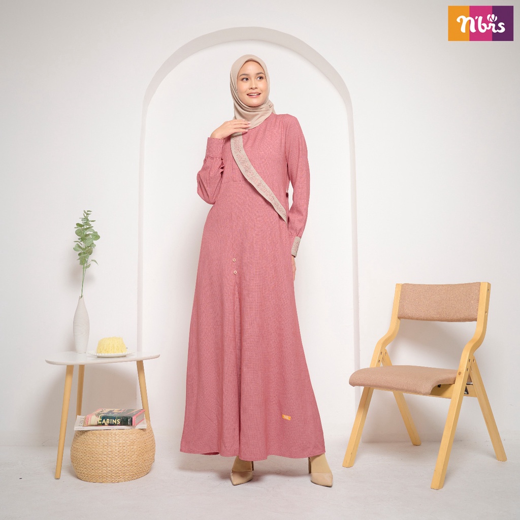 Nibras NB B27 Gamis muslimah Bahan Syahila Design Simple Dengan Varisi Bordis Casual OOTD