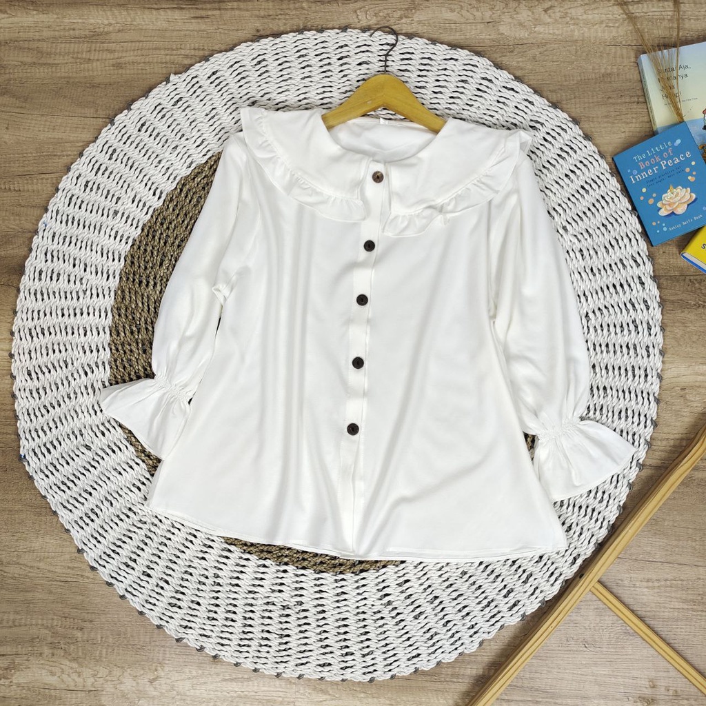 BIANKA BLOUSE  ATASAN JUMBO BIG SIZE OVERSIZE LD 120 130 140 150 BAHAN ITY CREPE (COD)-Putih