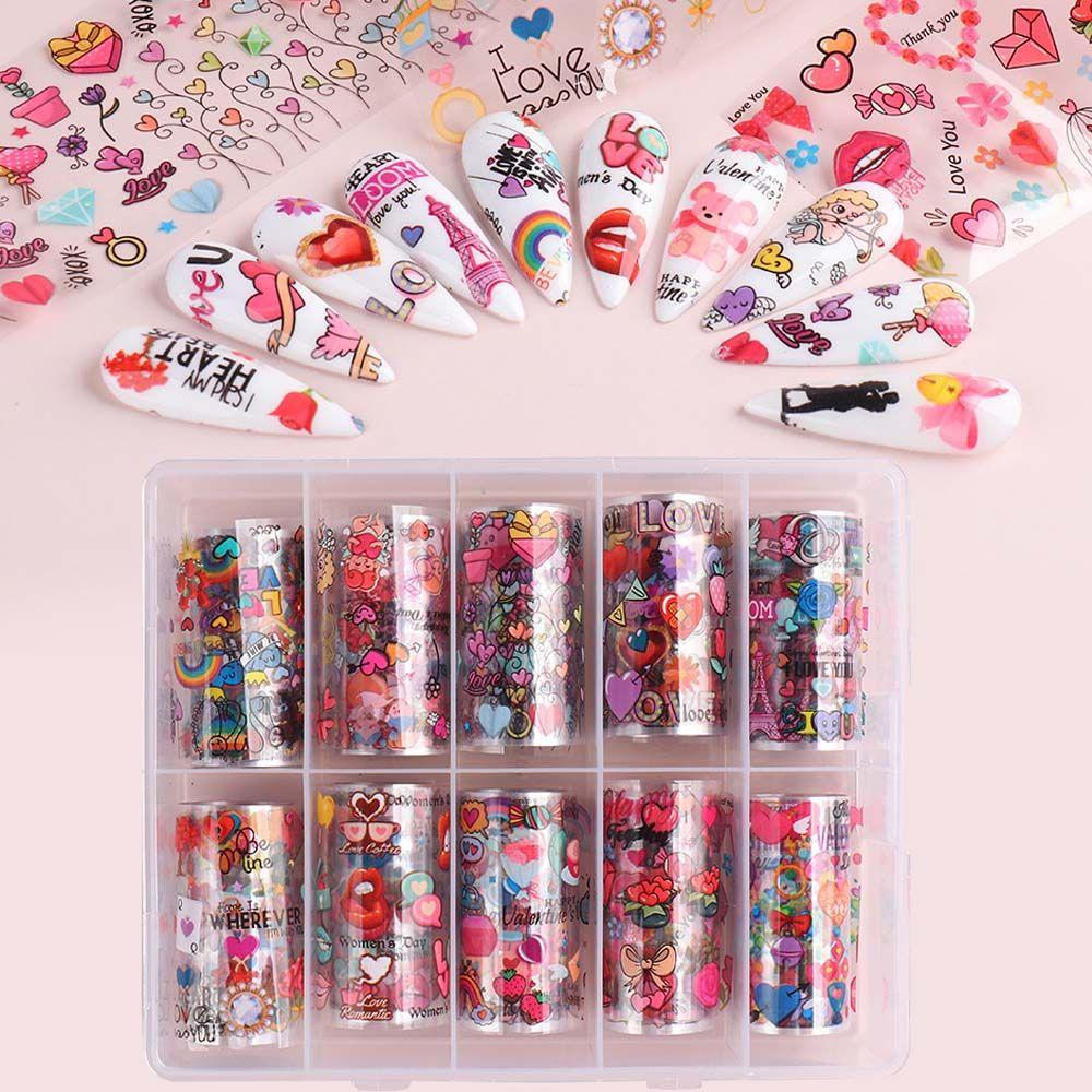AUGUSTINA Agustina Valentine Stiker Kuku Fashion 10 Pcs Bibir Manicure Nail Art Dekorasi Transfer Paper Decals Hologram Kuku Stiker