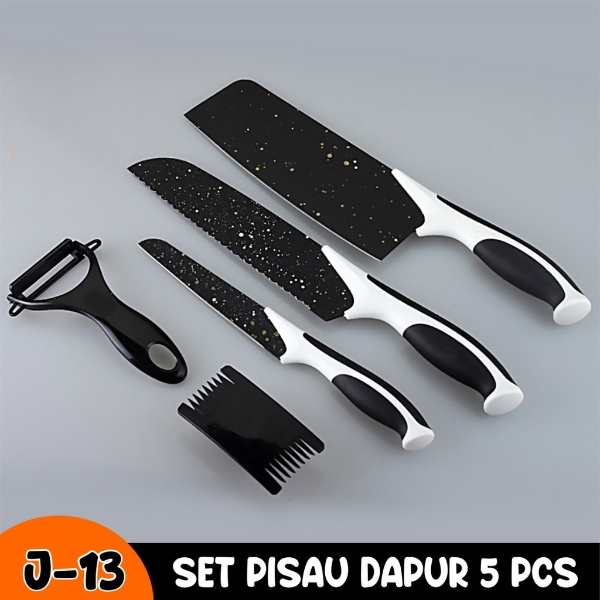 PROMO Set Pisau Dapur isi 5 pcs Pisau Dapur + Hitam J13 pisau set warna + talenan Knife Set 5 Pcs miliki segera bisa cod murah