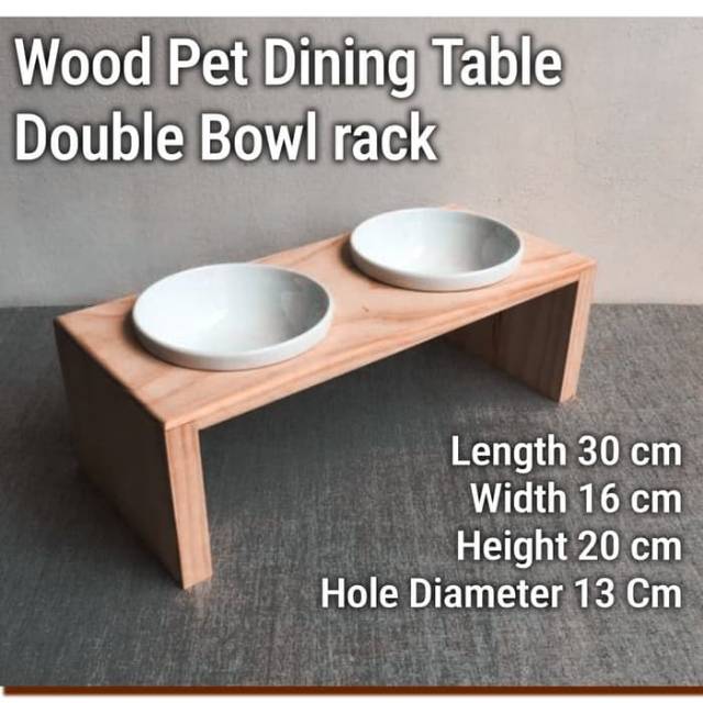 Wood Pet Dining Table Double Bowl rack,tempat makanan hewan kucing dll