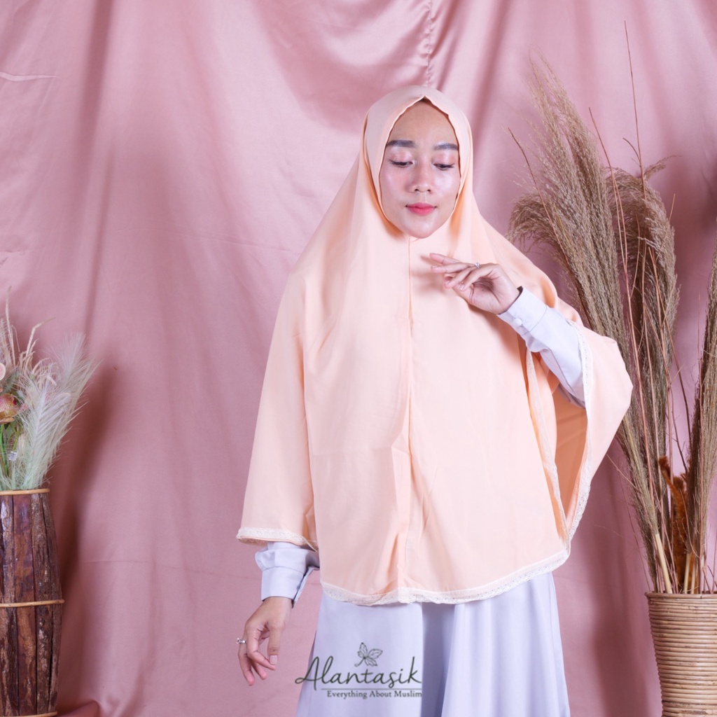 Alantasik - jilbab wolfis non pet lace khimar syari wollpeach L R.18