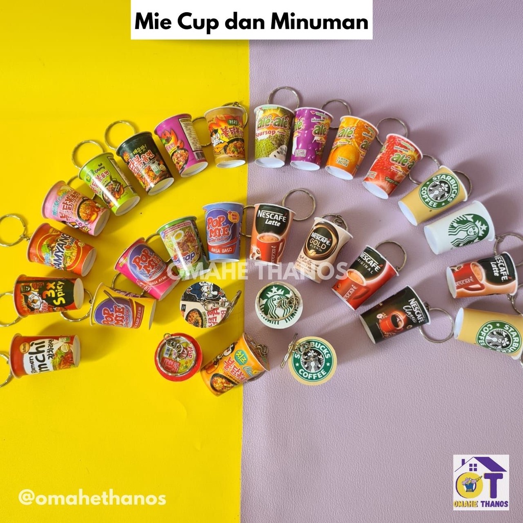 Aneka Gantungan Kunci Viral BISA PILIH MOTIF/gantungan replika miniatur snack/icecream/minuman/mie cup/samyang/boba/ganci snak/snek/rokok/eskrim/ganci unik/bts/gantungan kunci unik lucu murah kekinian/ganci seribuan/suvenir souvenir nikah murah-Mie cup dan minuman