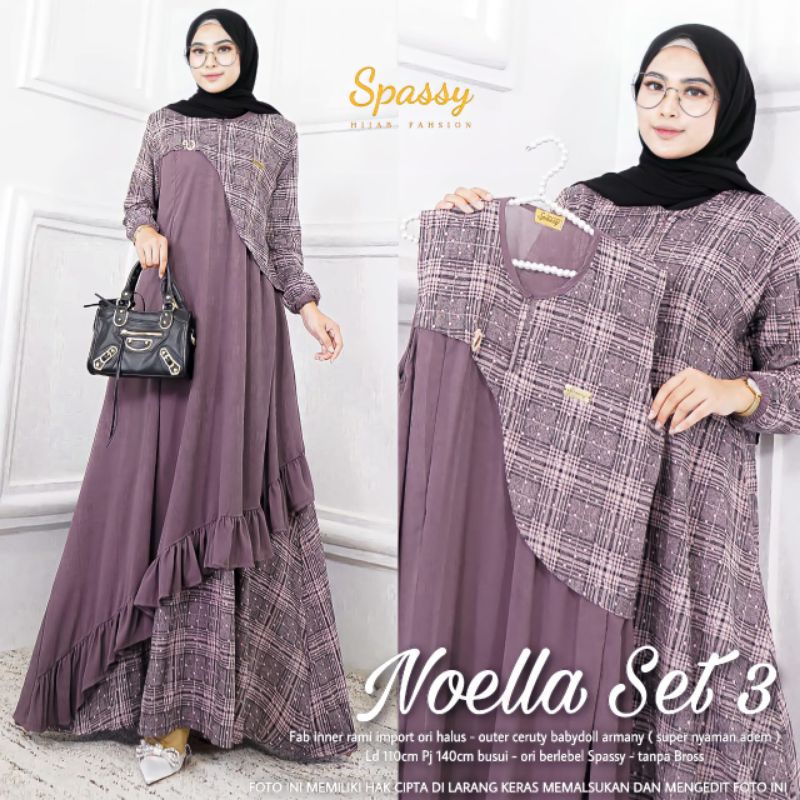 Dress Noella set 3 by Spassy Original Ld140/PJ 140 tidak dengan Bros