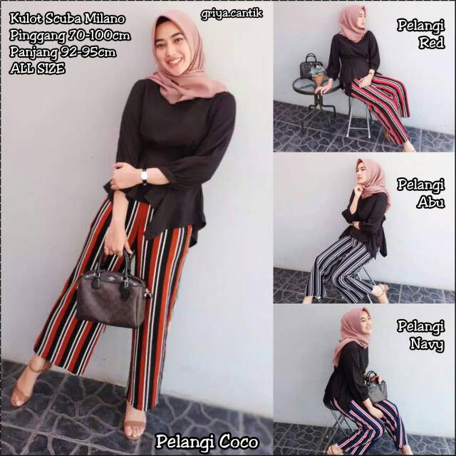 [COD] CELANA KULOT PANJANG WANITA MOTIF RAINBOW NORWAY PELANGI - Kulot Salur Warna Two tone