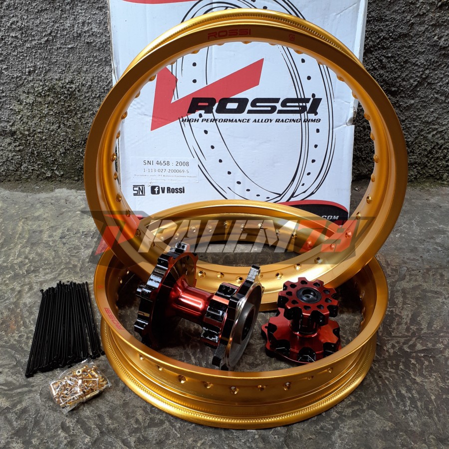 Velgset Gold Supermoto CRF 150 L Velg Velk CRF150 Tromol Merah Hitam