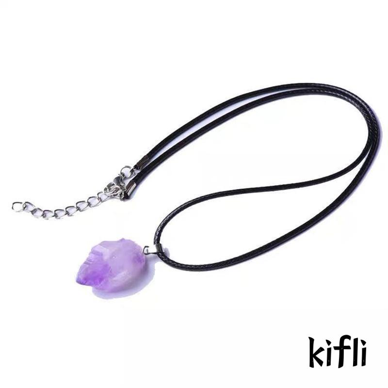 Kalung Liontin Batu Amethyst Kasar Alami DIY Untuk Pria Dan Wanita