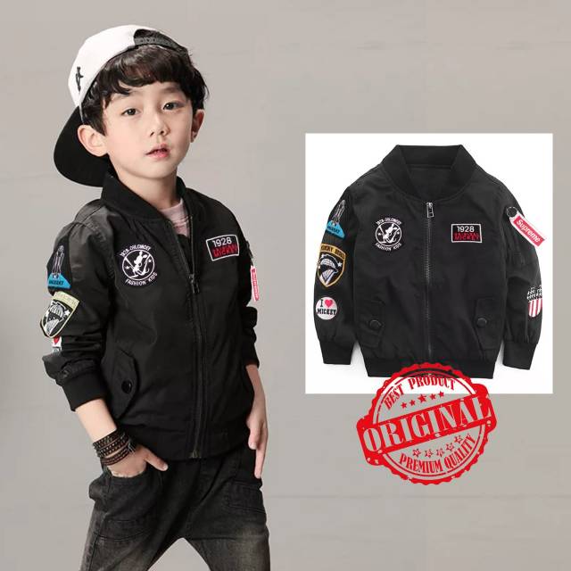 TOTOTAshop.Jaket bomber kids MICKIY,Bahan parasut mayer premium,logo bordir fit 5-7thn
