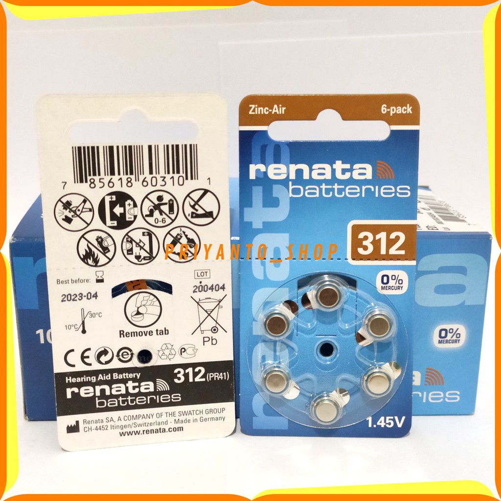 BATERAI RENATA 312 PR41 AG3 LR41 BATTERY ALAT BANTU DENGAR ORIGINAL 1PCS