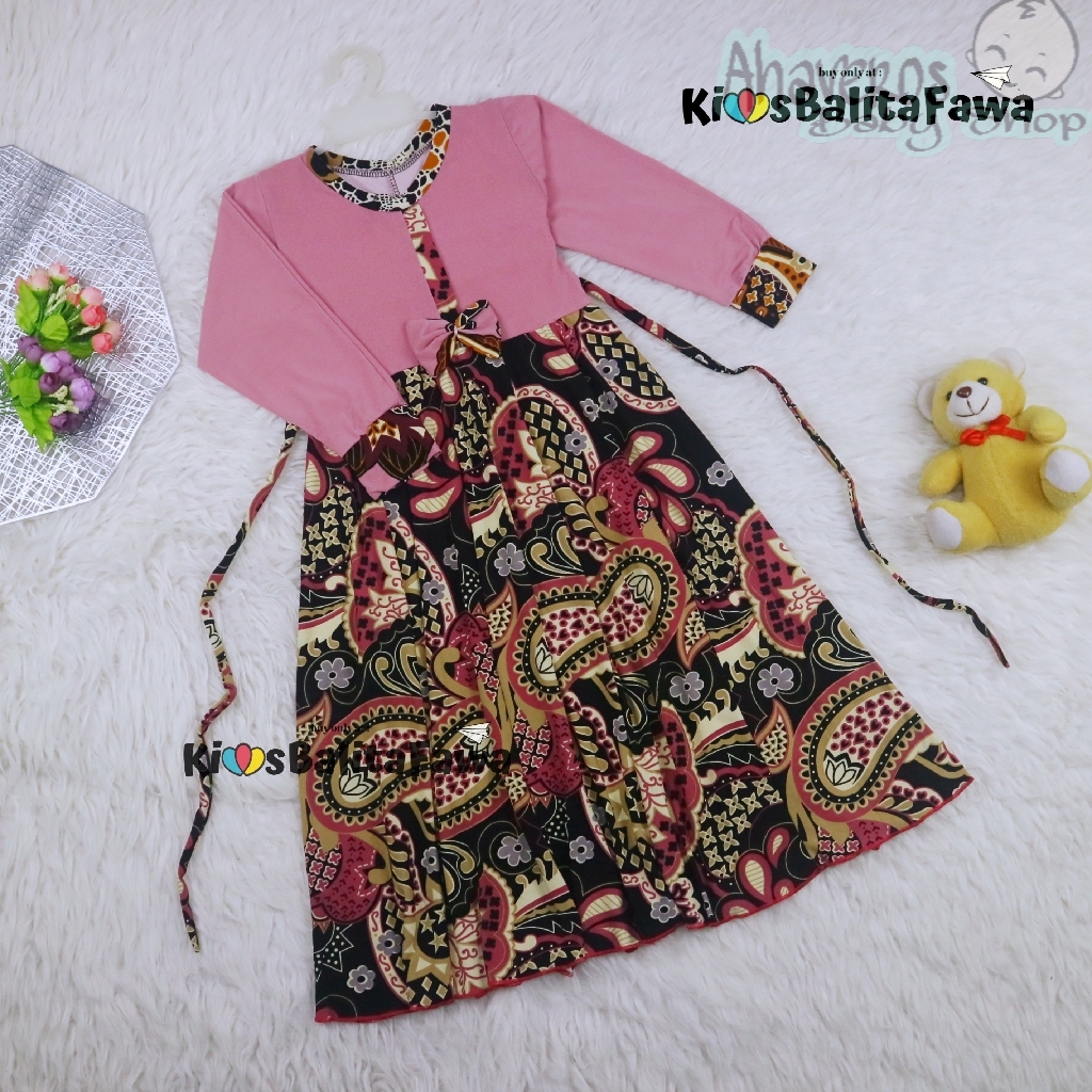 Gamis Pita Uk 6-7 Tahun / Baju Muslim Dress Panjang Ngaji Murah Anak Perempuan Long Dres Batik Polos