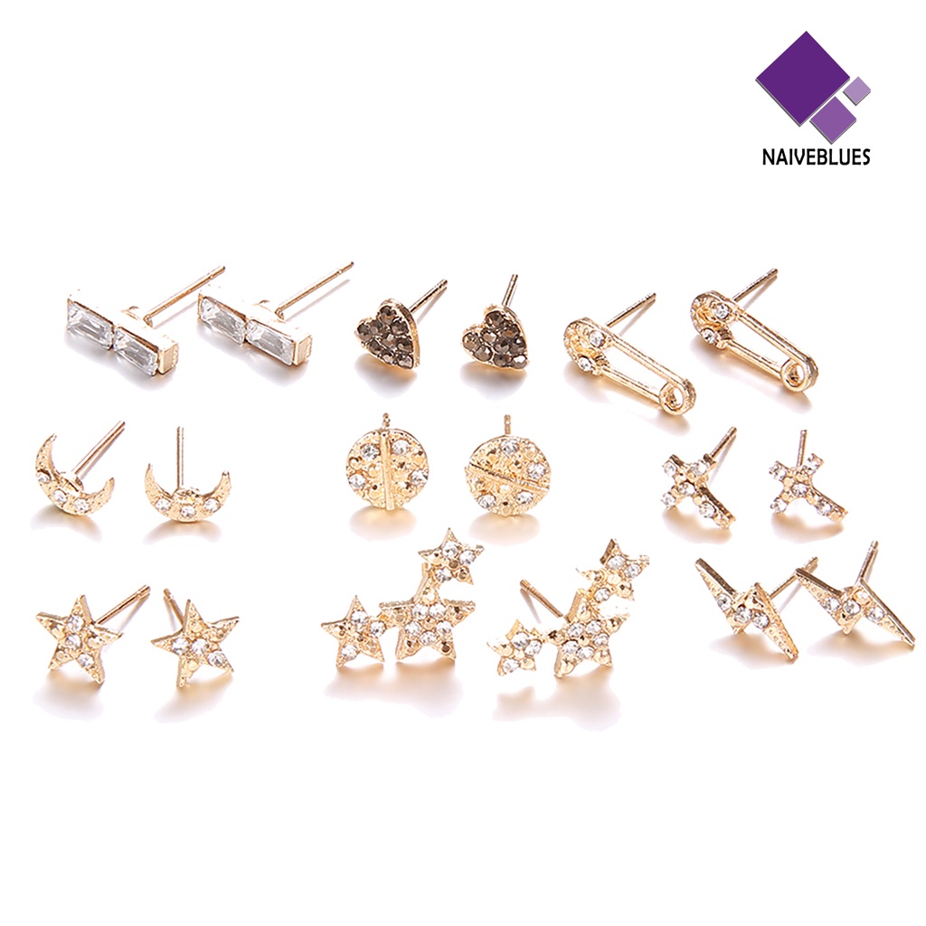 9 Pasang Anting Stud Bentuk Geometris Bahan Alloy Untuk Wanita