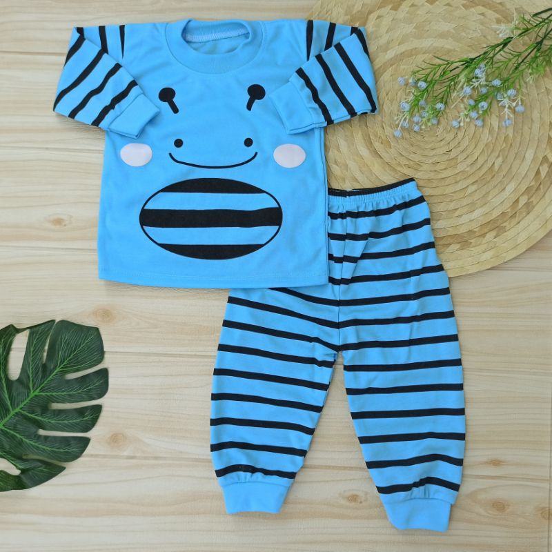 Ss#157 Setelan Baju Panjang Bayi Bahan Kaos / Piyama Baju Tidur Anak 0-12bulan Motif Bee