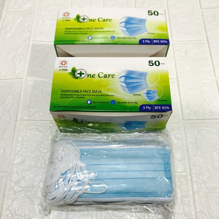 Masker 3ply Earloop Onecare isi 50 pcs Necare Kemenkes Dapat BOX