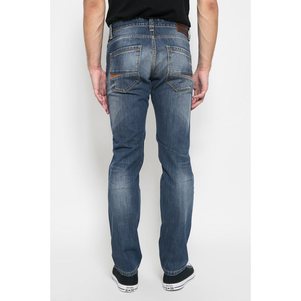 LGS Jeans 100% Original - Slim Straight - Celana Panjang Jeans - Aksen Washed - Blue - Size 33