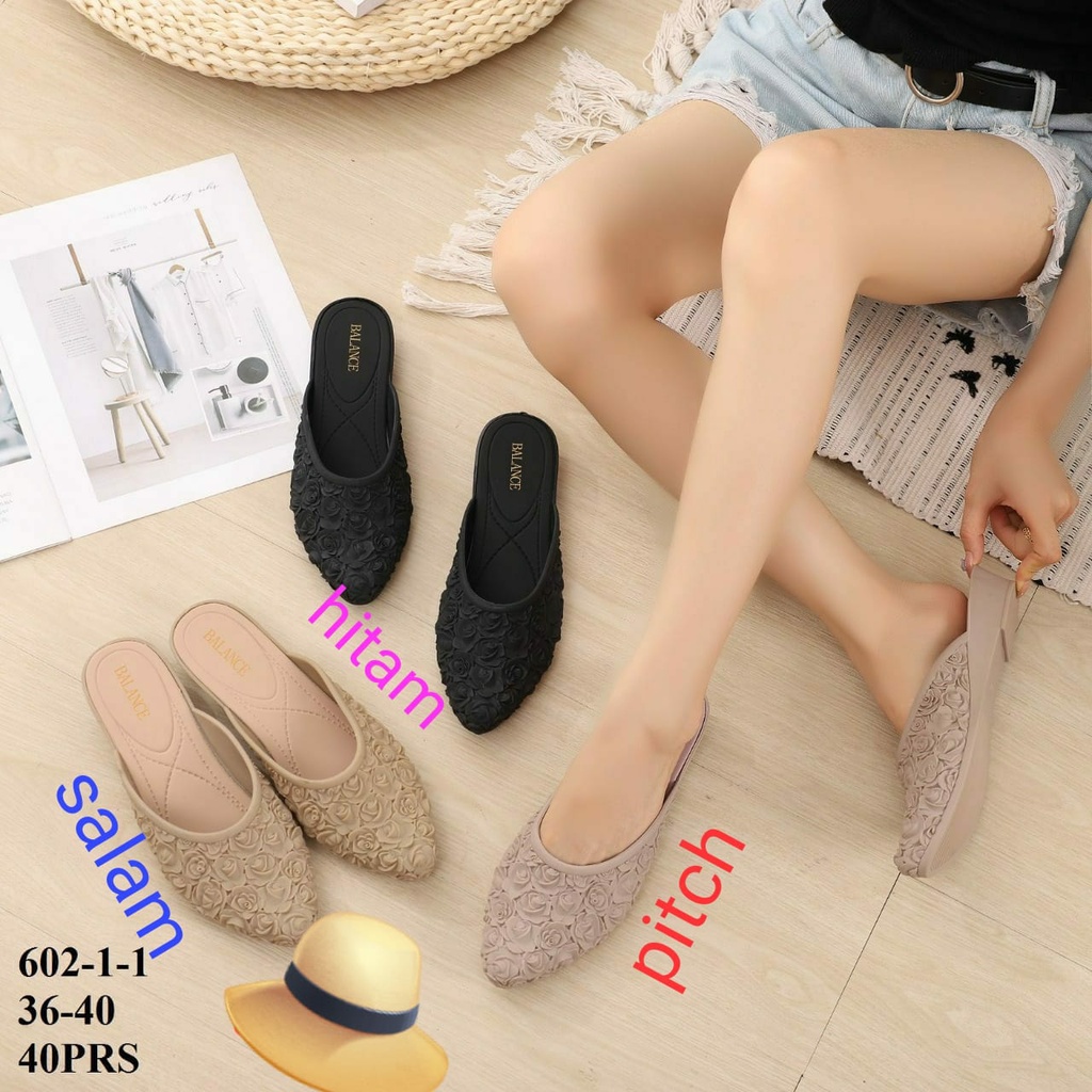 Sandal Karet Sendal Wedges Jelly Spon Shoes Cewek Trendy Wanita Import Murah Terbaru By AGUNG STYLE Balance 602-1B-ZR