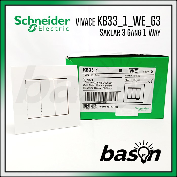 SCHNEIDER Vivace 3 Gang 1 Way Switch - Saklar 3 Tombol 1 Arah