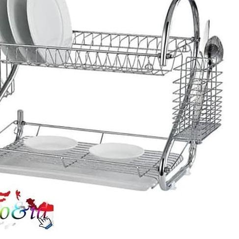 ֍ Rak Piring Stainless Jumbo 2 Susun Tingkat Peralatan Dapur ☑