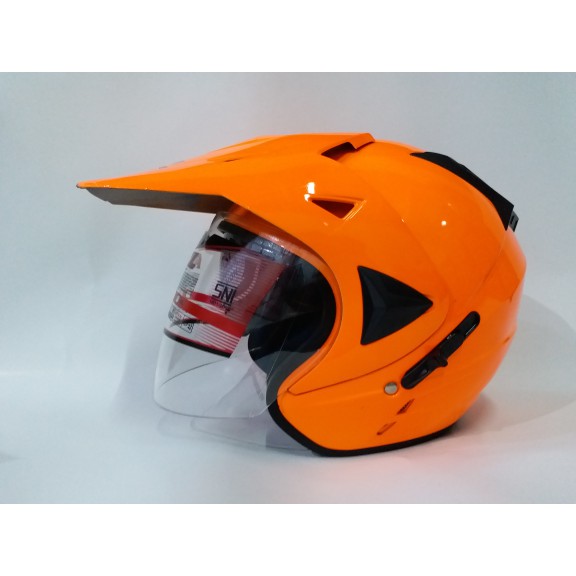 Helm ARL Semi Cross Half Face Double Visor Orange Polos.