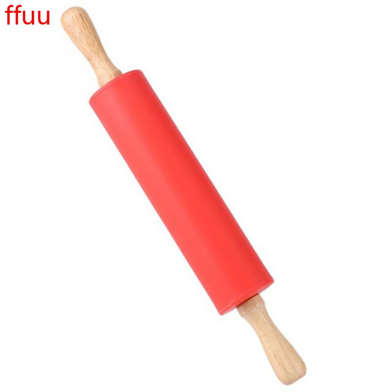 Rolling Pin Bahan Silikon Anti Lengket Dengan Gagang Kayu 