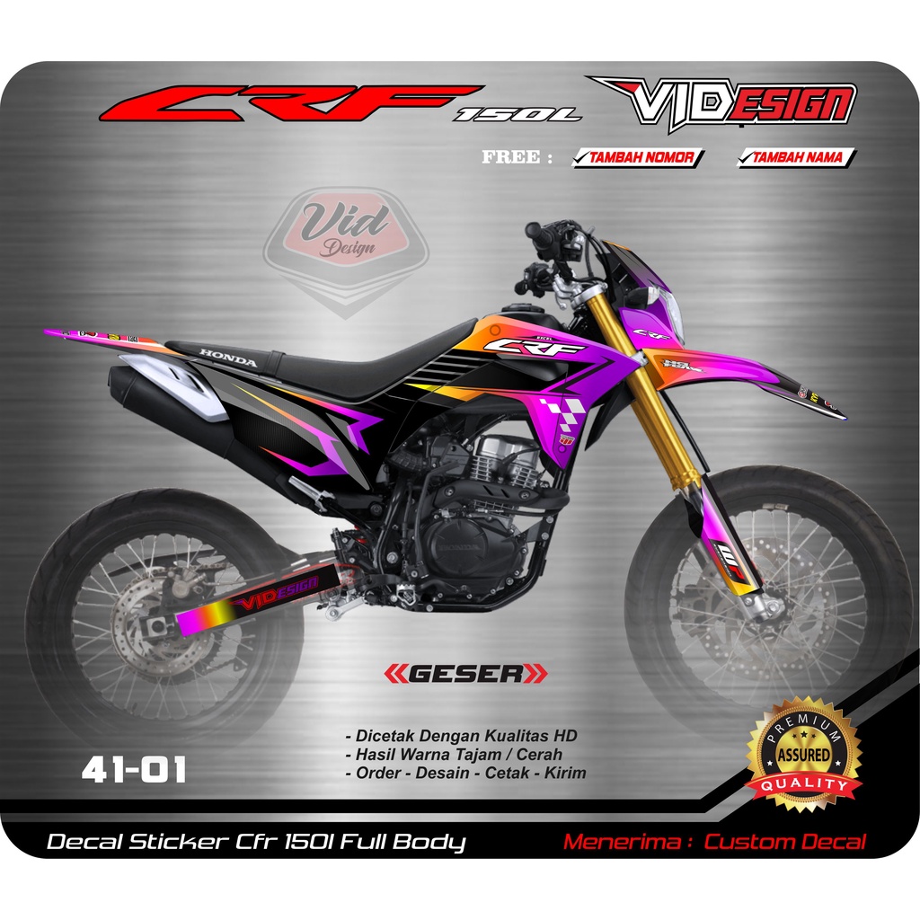 Stiker Sticker Setiker Decal Dekal Honda Crf 150l Ungu Biru Merah Supermoto Super Glosy Hologram Ful